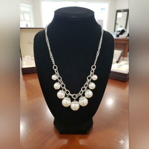 Statement Necklace Faux White Pearls Chunky Coquette
